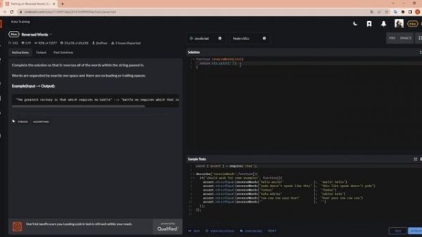 Как решить задачу Reversed Words ? / Codewars JavaScript 8kyu