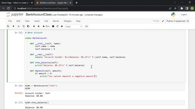 Python class: BANK ACCOUNT example смотреть онлайн