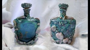 Обратный декупаж стеклянной бутылки. Бутылка, декорированная в морском стиле