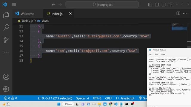 Node.js Project to Convert JSON Objects to CSV File Using json2csv Library in Javascript смотреть онлайн