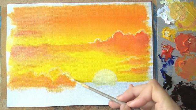 Пейзаж акрилом - мастер класс для начинающих. Закат смотреть онлайн