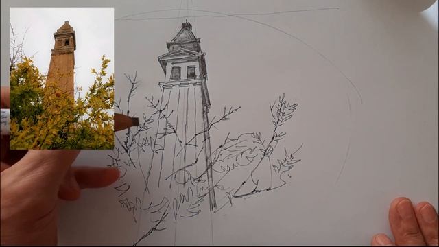 Быстрый набросок дерева карандашом.A quick pencil sketch of a tree. смотреть онлайн