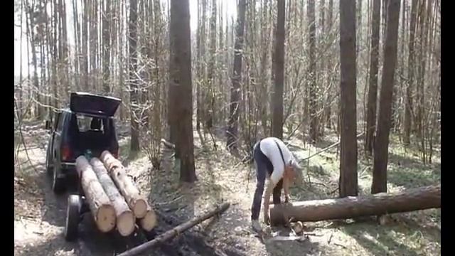 Прицеп-бревновозка-"вжик" в работе! смотреть онлайн