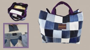 Сделайте это со своими джинсовыми лоскутами. Дорожная сумка из обрезков.