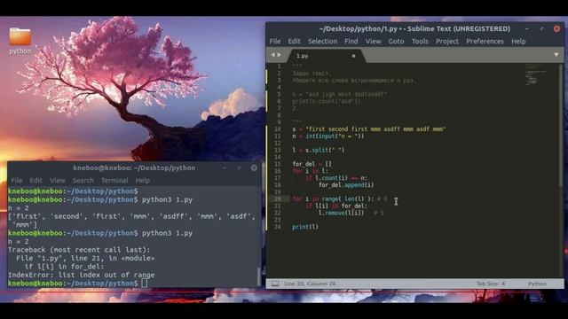 Python | Питон есеп талдау | Питон разбор задач | Уберите все слова встречающиеся n раз. смотреть онлайн