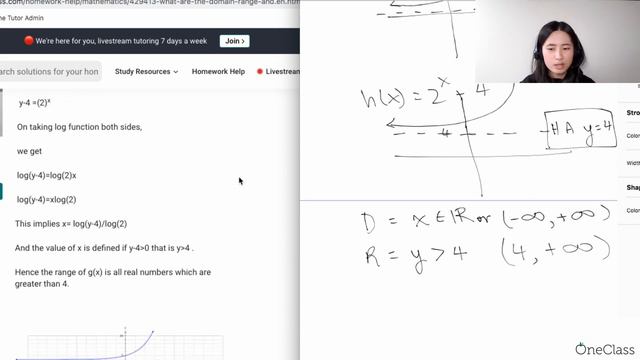 What are the domain, range, and asymptote of hx = 2x + 4 смотреть онлайн