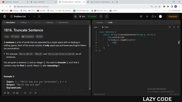 LeetCode in Java | Problem Solving in Arrays : Easy Question | Truncate Sentence смотреть онлайн