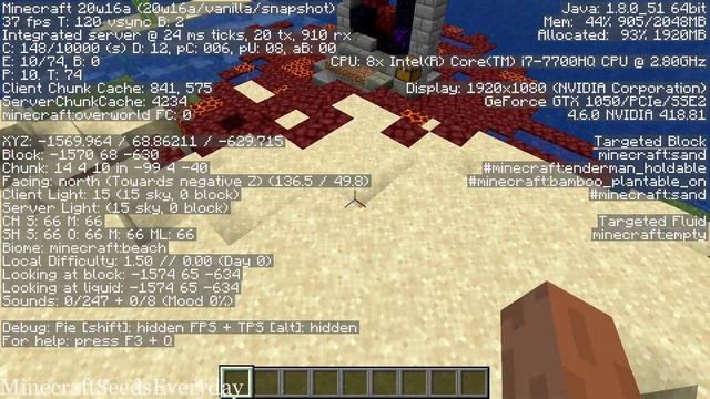 Minecraft Java 1.16 Seed: End portal under ruined portal at mesa with desert temple and village смотреть онлайн