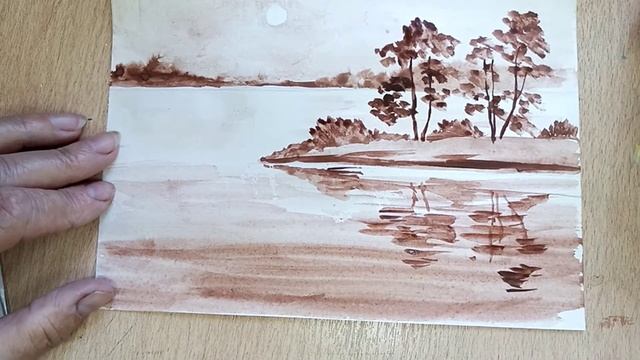 Рисуем пейзаж одним цветом за 10 минут смотреть онлайн