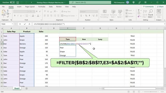 Lookup for multiple matches in a column or row using FILTER function in Excel - Office 365 смотреть онлайн