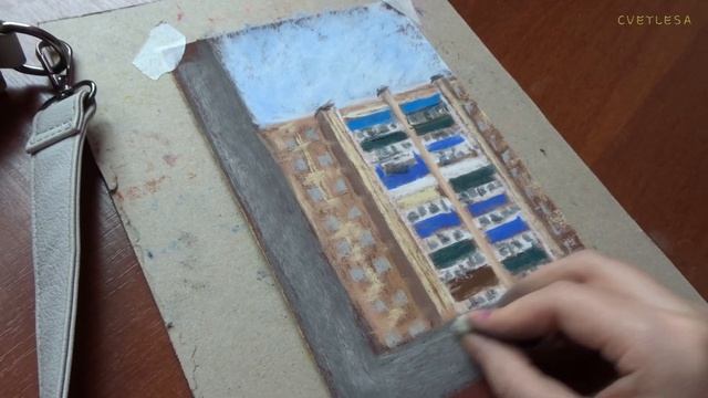 ❄️До встречи зима!?️Зарисовка вида из окна сухой пастелью на наждачке?️ Pastel смотреть онлайн