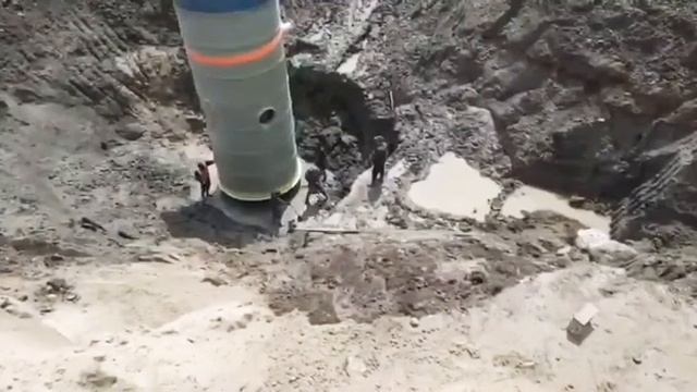 Монтаж канализационной насосной станции КНС SBC-PS 3000/8000 в корпусе из стеклопластика.