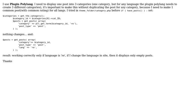 Wordpress: Polylang - display one post into 3 categories with different lang смотреть онлайн