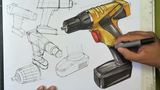 Sketching a cordless drill with markers смотреть онлайн