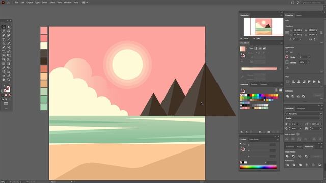 КАК НАРИСОВАТЬ ЛЕТНИЙ ПЕЙЗАЖ В РЕТРО ФОТОРАМКЕ. УРОК В ADOBE ILLUSTRATOR. смотреть онлайн
