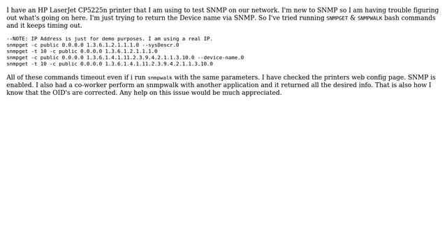 SNMPGET/WALK Timeout on Printer смотреть онлайн