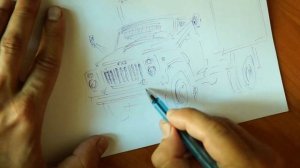 Как нарисовать грузовик ГАЗ 53 ручкой быстро