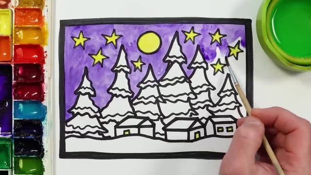 Рисуем зимний пейзаж фломастерами. Рисование для детей смотреть онлайн