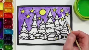 Рисуем зимний пейзаж фломастерами. Рисование для детей