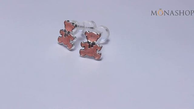 Серьги детские серебряные «Розовый мишка» с эмалью, покрытие - родий смотреть онлайн