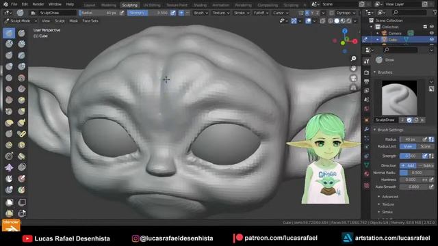 LIVE - Baby YODA Sculpting escultura in Blender смотреть онлайн