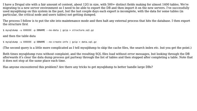 Databases: mysqldump not exporting all tables смотреть онлайн