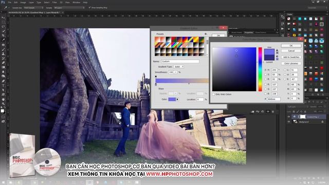 Blend màu bằng Gradient Map | HPphotoshop.com смотреть онлайн