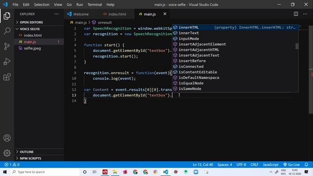 Voice selfie app using Natural Language Processing in visual studio code using html and java script смотреть онлайн
