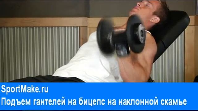 Подъем гантелей на бицепс на наклонной скамье смотреть онлайн