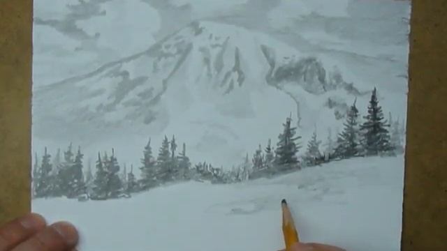 рисуем горы в снегу, рисуем пейзаж смотреть онлайн