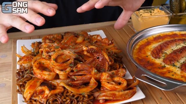 ASMR MUKBANG 짜파게티 & 팽이 버섯 & 소세지 BLACK BEAN NOODLES & ENOKI MUSHROOM & SAUSAGE EATING SOUND! смотреть онлайн