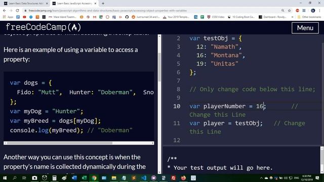 Basic JavaScript - Accessing Object Properties with Variables (freeCodeCamp Tutorial) смотреть онлайн