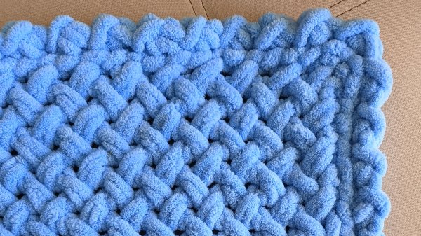 Обвязка  "Волна" для пледа из Ализе пуффи