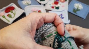 Вышивка на вязаном изделии,бабочка