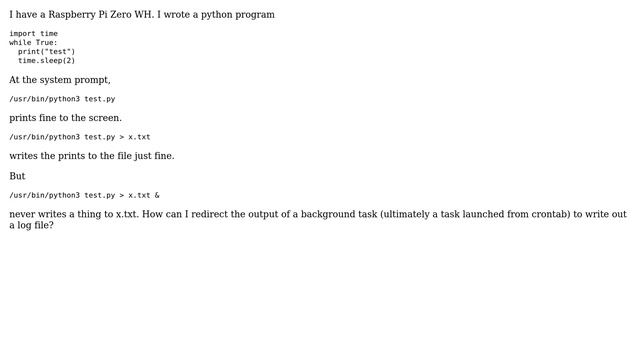 Raspberry Pi: Can't append python prints to a file if the .py program is running in the background смотреть онлайн