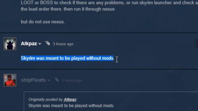 "Skyrim was meant to be played without mods" смотреть онлайн