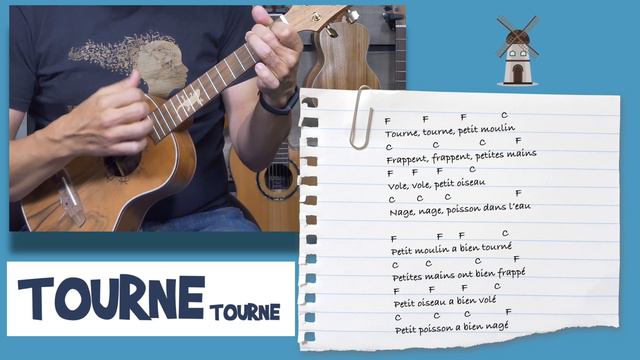 Tourne Tourne - Comptine pour enfant à l'Ukulélé + Accords & Paroles смотреть онлайн