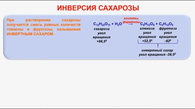 № 139. Органическая химия. Тема 21. Углеводы. Часть 13. Инверсия сахарозы смотреть онлайн