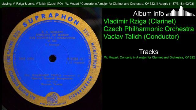 Vladimir Rziga. W. Mozart: Clarinet Concerto in A major. Vaclav Talich (Conductor) смотреть онлайн