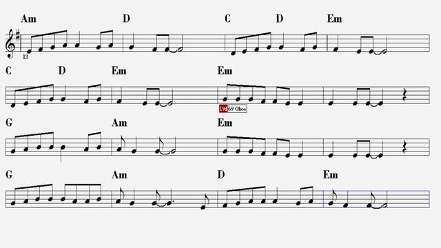 AŞK DEDİĞİN ÖLMEZ--Em--(Play Along)--Guitar,Flute,Keyboard,Violin,Oboe,Melodika,Recorder.