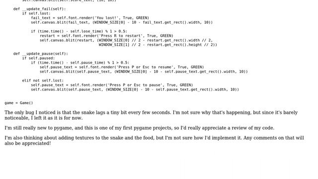Code Review: A Python snake game (using Pygame) смотреть онлайн