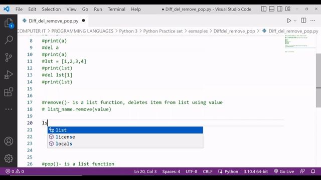 What is difference between del, remove() & pop() in python | @ALLinONE Programming смотреть онлайн