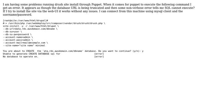 Drupal: Drush 6.6.0 Site-Install fails with 'No database to operate on.' смотреть онлайн