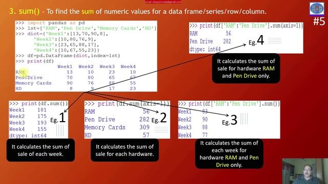 INFORMATICS PRACTICES FOR XII – 19 ? (Pandas II – sum() function with Data Frames) смотреть онлайн