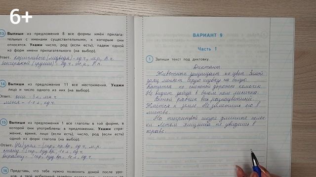 ВПР по русскому языку в 4 классе. Диктант и два задания к нему. Вариант 9