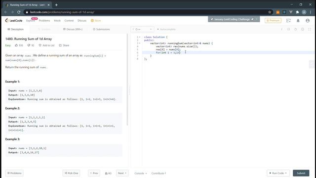Leetcode Problem #1480 || Prefix Sum Array(Running Sum of Array) || Code смотреть онлайн