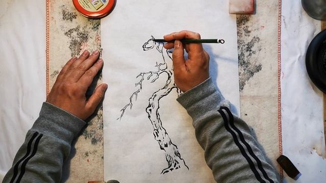 Chinese painting. Урок китайской живописи Как рисовать дерево. 10 часть. смотреть онлайн