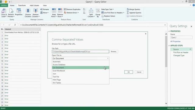 Force Power Query to read as text file (or other format) смотреть онлайн