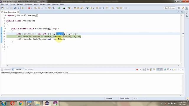 How to use stream(int[] array, int startInclusive, int endExclusive) method of Java.util.Arrays? смотреть онлайн