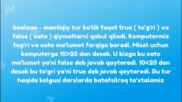 #04 Dasturlash Kursi | Dasturlash Asoslari | Ma'lumot Turlari | Statik Va Dinamik Dasturlash Tillar